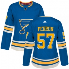 Women's Adidas St. Louis Blues #57 David Perron Authentic Navy Blue Alternate NHL Jersey