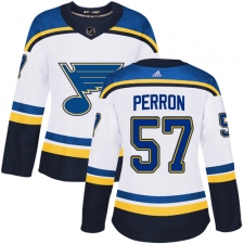 Women's Adidas St. Louis Blues #57 David Perron Authentic White Away NHL Jersey