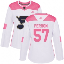 Women's Adidas St. Louis Blues #57 David Perron Authentic White Pink Fashion NHL Jersey