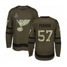 Youth St. Louis Blues #57 David Perron Premier Green Salute to Service 2019 Stanley Cup Champions Hockey Jersey