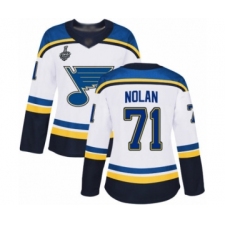Women's St. Louis Blues #71 Jordan Nolan Authentic White Away 2019 Stanley Cup Final Bound Hockey Jersey