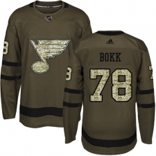 Men's Adidas St. Louis Blues #78 Dominik Bokk Authentic Green Salute to Service NHL Jersey