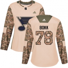 Women's Adidas St. Louis Blues #78 Dominik Bokk Authentic Camo Veterans Day Practice NHL Jersey