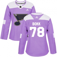 Women's Adidas St. Louis Blues #78 Dominik Bokk Authentic Purple Fights Cancer Practice NHL Jersey
