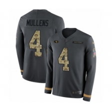 Men's Nike San Francisco 49ers #4 Nick Mullens Limited Black Salute to Service Therma Long Sleeve NFL Jersey