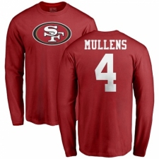 NFL Nike San Francisco 49ers #4 Nick Mullens Red Name & Number Logo Long Sleeve T-Shirt