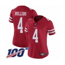 Women's San Francisco 49ers #4 Nick Mullens Red Team Color Vapor Untouchable Limited Player 100th Season Football Jersey