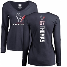 NFL Women's Nike Houston Texans #87 Demaryius Thomas Navy Blue Backer Long Sleeve T-Shirt