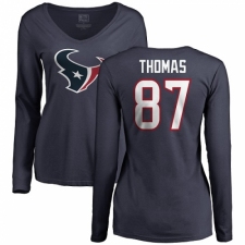 NFL Women's Nike Houston Texans #87 Demaryius Thomas Navy Blue Name & Number Logo Long Sleeve T-Shirt