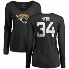NFL Women's Nike Jacksonville Jaguars #34 Carlos Hyde Black Name & Number Logo Slim Fit Long Sleeve T-Shirt