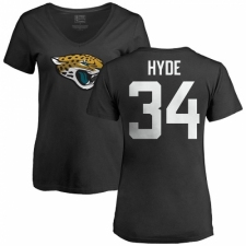 NFL Women's Nike Jacksonville Jaguars #34 Carlos Hyde Black Name & Number Logo Slim Fit T-Shirt