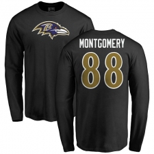 NFL Nike Baltimore Ravens #88 Ty Montgomery Black Name & Number Logo Long Sleeve T-Shirt