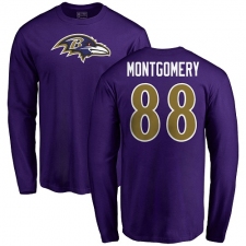 NFL Nike Baltimore Ravens #88 Ty Montgomery Purple Name & Number Logo Long Sleeve T-Shirt