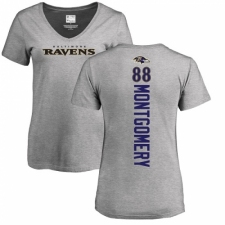 NFL Women's Nike Baltimore Ravens #88 Ty Montgomery Ash Backer V-Neck T-Shirt