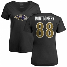 NFL Women's Nike Baltimore Ravens #88 Ty Montgomery Black Name & Number Logo T-Shirt