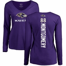 NFL Women's Nike Baltimore Ravens #88 Ty Montgomery Purple Backer Long Sleeve T-Shirt