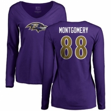 NFL Women's Nike Baltimore Ravens #88 Ty Montgomery Purple Name & Number Logo Long Sleeve T-Shirt