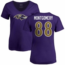 NFL Women's Nike Baltimore Ravens #88 Ty Montgomery Purple Name & Number Logo T-Shirt