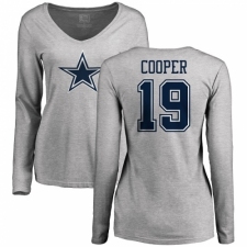 NFL Women's Nike Dallas Cowboys #19 Amari Cooper Ash Name & Number Logo Slim Fit Long Sleeve T-Shirt