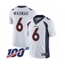Men's Denver Broncos #6 Colby Wadman White Vapor Untouchable Limited Player 100th Season Football Jersey