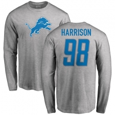 NFL Nike Detroit Lions #98 Damon Harrison Ash Name & Number Logo Long Sleeve T-Shirt