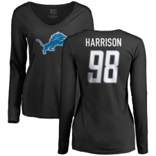 NFL Women's Nike Detroit Lions #98 Damon Harrison Black Name & Number Logo Long Sleeve T-Shirt