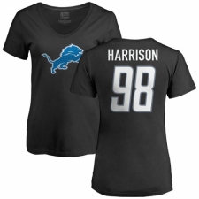 NFL Women's Nike Detroit Lions #98 Damon Harrison Black Name & Number Logo T-Shirt