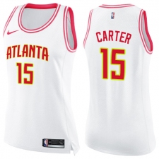 Women's Nike Atlanta Hawks #15 Vince Carter Swingman White Pink Fashion NBA Jersey