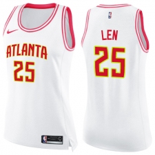 Women's Nike Atlanta Hawks #25 Alex Len Swingman White Pink Fashion NBA Jersey