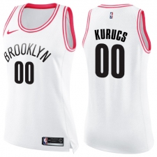 Women's Nike Brooklyn Nets #00 Rodions Kurucs Swingman White Pink Fashion NBA Jersey