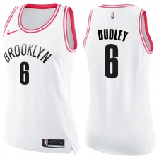 Women's Nike Brooklyn Nets #6 Jared Dudley Swingman White Pink Fashion NBA Jersey