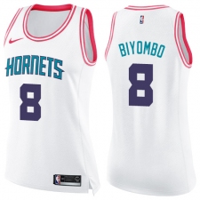 Women's Nike Charlotte Hornets #8 Bismack Biyombo Swingman White Pink Fashion NBA Jersey