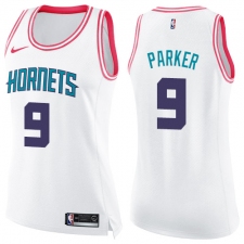 Women's Nike Charlotte Hornets #9 Tony Parker Swingman White Pink Fashion NBA Jersey