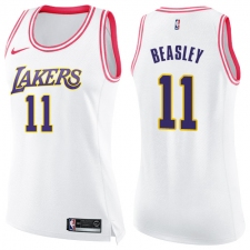 Women's Nike Los Angeles Lakers #11 Michael Beasley Swingman White Pink Fashion NBA Jersey