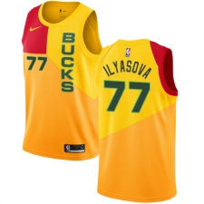 Men's Nike Milwaukee Bucks #77 Ersan Ilyasova Swingman Yellow NBA Jersey - City Edition