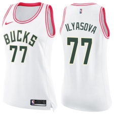 Women's Nike Milwaukee Bucks #77 Ersan Ilyasova Swingman White  Pink Fashion NBA Jersey