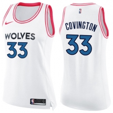 Women's Nike Minnesota Timberwolves #33 Robert Covington Swingman White Pink Fashion NBA Jersey