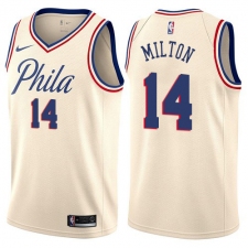 Men's Nike Philadelphia 76ers #14 Shake Milton Swingman Cream NBA Jersey - City Edition