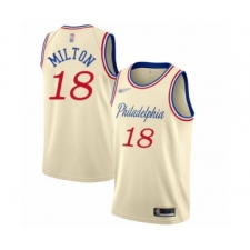 Men's Philadelphia 76ers #18 Shake Milton Swingman Cream Basketball Jersey - 2019 20 City Edition