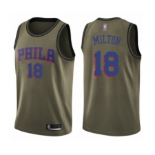 Men's Philadelphia 76ers #18 Shake Milton Swingman Green Salute to Service Basketball Jersey