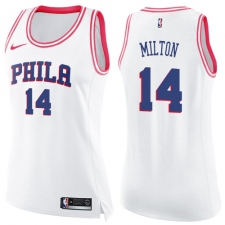 Women's Nike Philadelphia 76ers #14 Shake Milton Swingman White Pink Fashion NBA Jersey