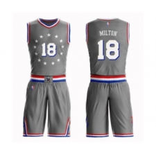 Youth Philadelphia 76ers #18 Shake Milton Swingman Gray Basketball Suit Jersey - City Edition