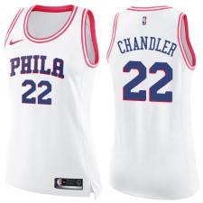 Women's Nike Philadelphia 76ers #22 Wilson Chandler Swingman White Pink Fashion NBA Jersey