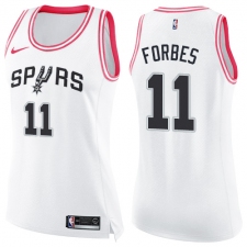 Women's Nike San Antonio Spurs #11 Bryn Forbes Swingman White Pink Fashion NBA Jersey