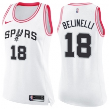Women's Nike San Antonio Spurs #18 Marco Belinelli Swingman White Pink Fashion NBA Jersey
