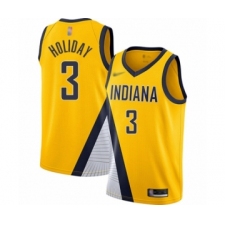 Men's Indiana Pacers #3 Aaron Holiday Authentic Gold Finished Basketball Jersey - Statement Edition