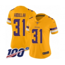 Women's Minnesota Vikings #31 Ameer Abdullah Limited Gold Inverted Legend 100th Season Football Jersey