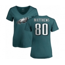 Women's Nike Philadelphia Eagles #80 Jordan Matthews Green Name & Number Logo Slim Fit T-Shirt