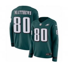 Women's Nike Philadelphia Eagles #80 Jordan Matthews Limited Green Therma Long Sleeve NFL Jersey