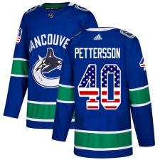 Men's Adidas Vancouver Canucks #40 Elias Pettersson Blue Home Authentic USA Flag Stitched NHL Jersey